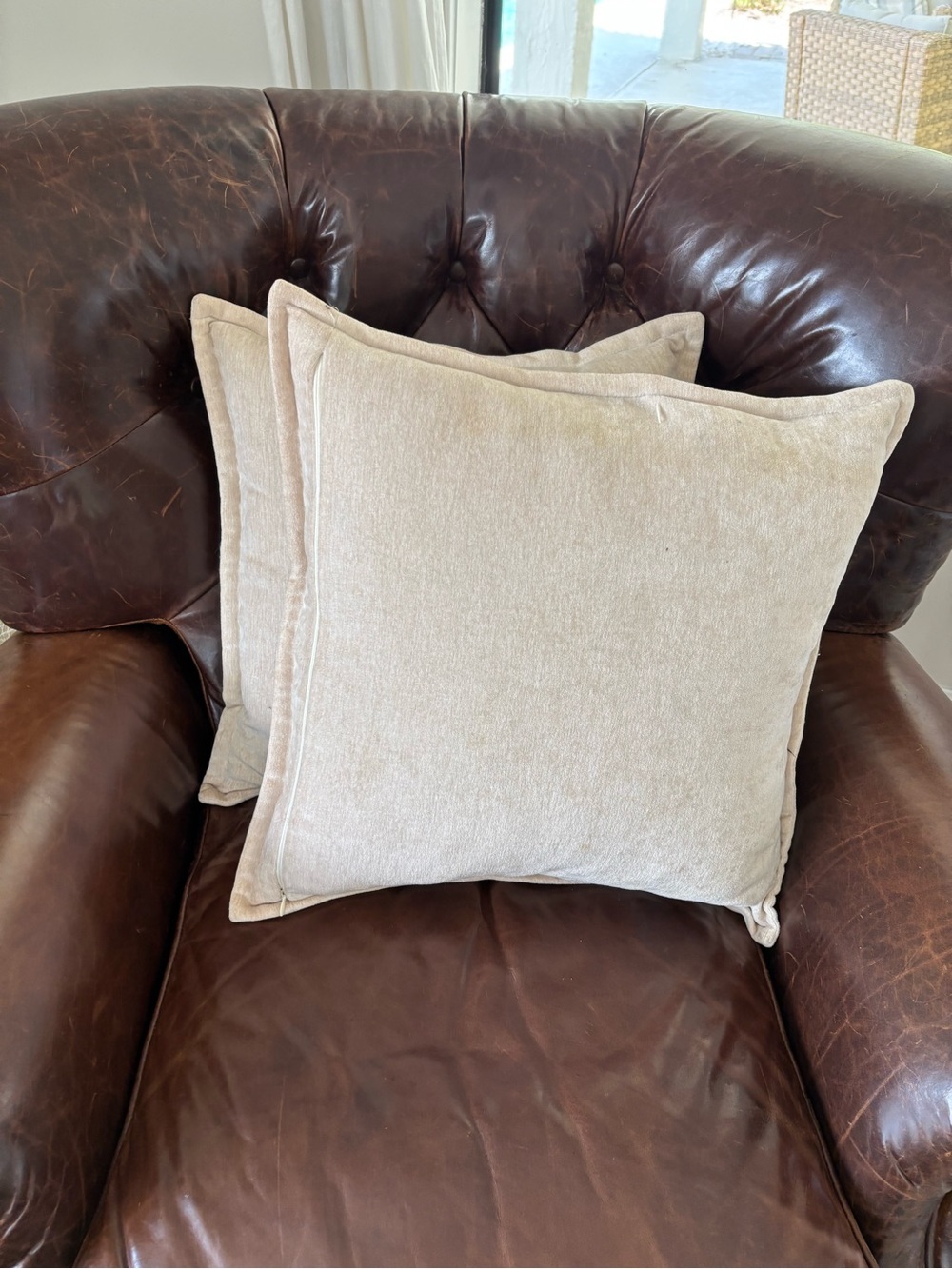 Set of 2 20x20 Square Ivory Cream Neutral Fabric Pillow Covers w/ Zip Closure
